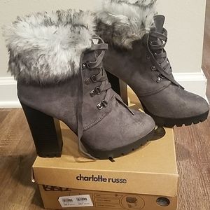 Gray shelby fur booties